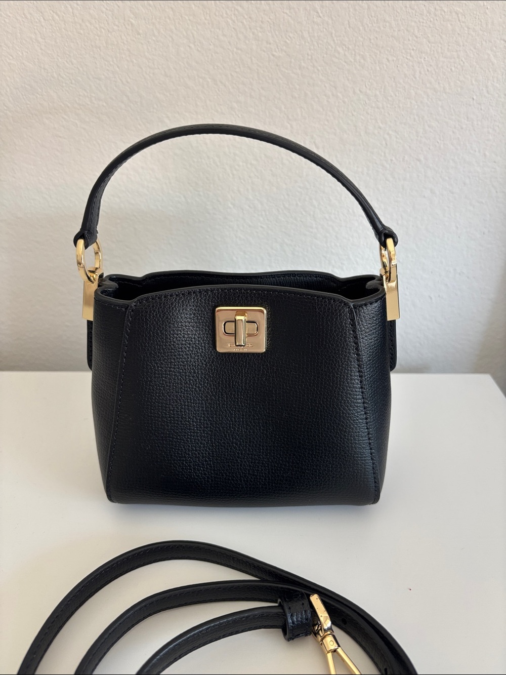 kate spade Black Pebbled Leather Mini Top-Handle Bag with Gold Hardware